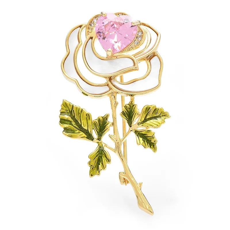 Wuli Baby Natural Shell Crystal Roseflower Brooches for Women High Quality Pretty Elegant Plants Party Office Brosch Pins Gifts 240106