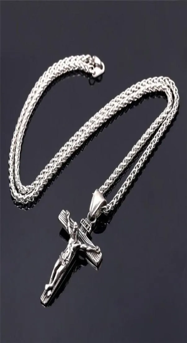 Chains Religious Jesus Cross Necklace For Men Gold Stainless Steel Crucifix Pendant With Chain Necklaces Male Jewelry Gift8680508