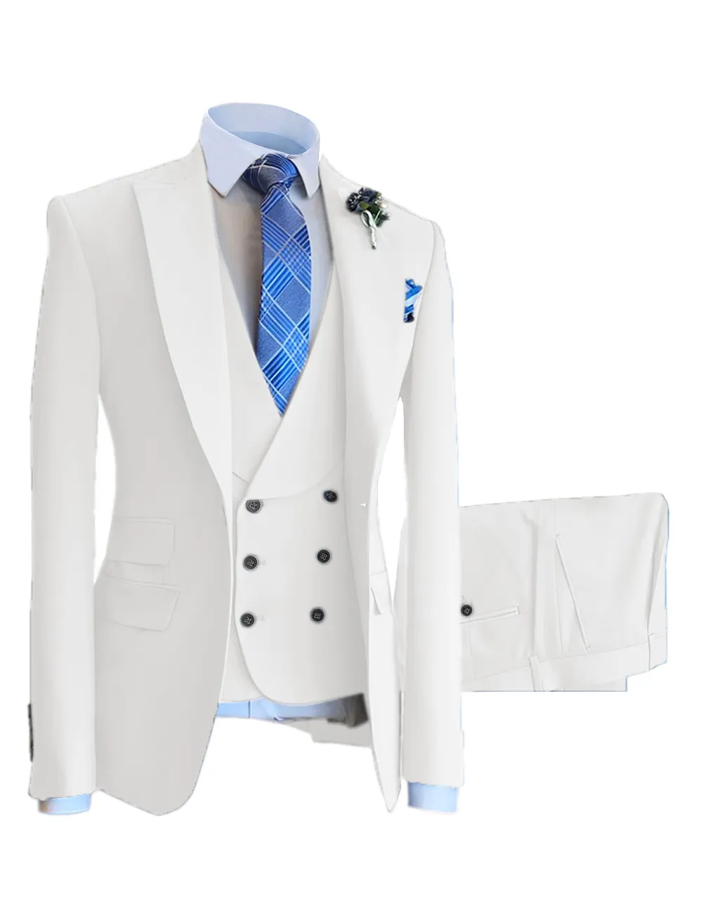 Nouveauté garçons d'honneur pic revers marié Tuxedos blanc hommes costumes mariage/bal/dîner 3 pièces Blazer (veste + pantalon + nœud papillon + gilet) Z73