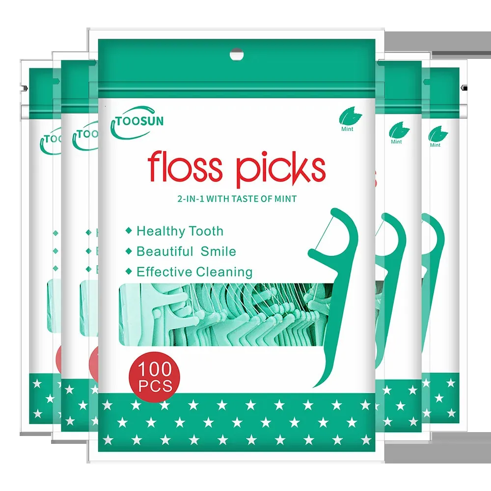 500 pçs fio dental escolher hortelã palito de plástico com fio descartável vara de seda ultrafino sabor hortelã dentes flosser 240106