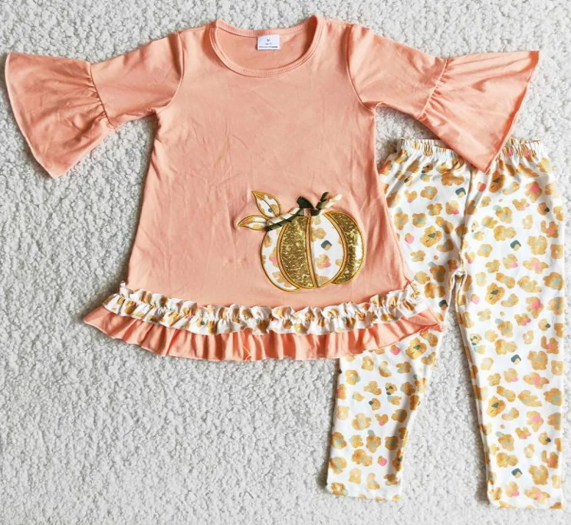 Fashion Kids Designer Clothes Girl Sets Halloween Baby Girls Clothing Embroidery Pumpkin Sequins Boutique Kid Children Outfits Who7408790