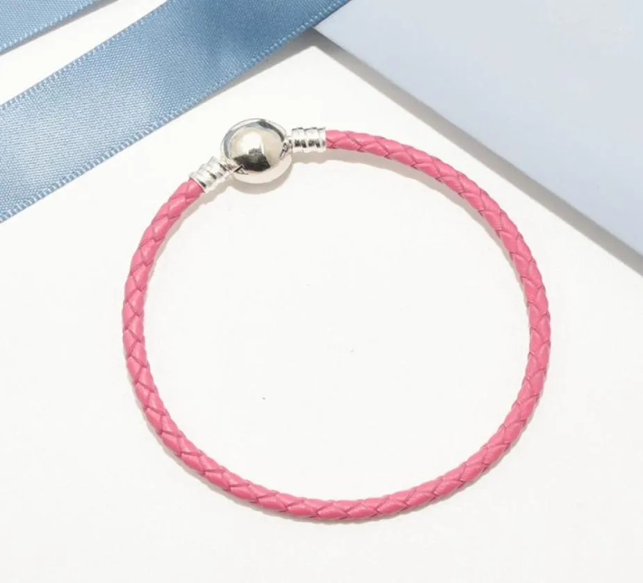 Pink Braided Leather Charm Bracelet Original Box sets for 925 Sterling Silver luxury designer Women Mens kids Bracelets5500128