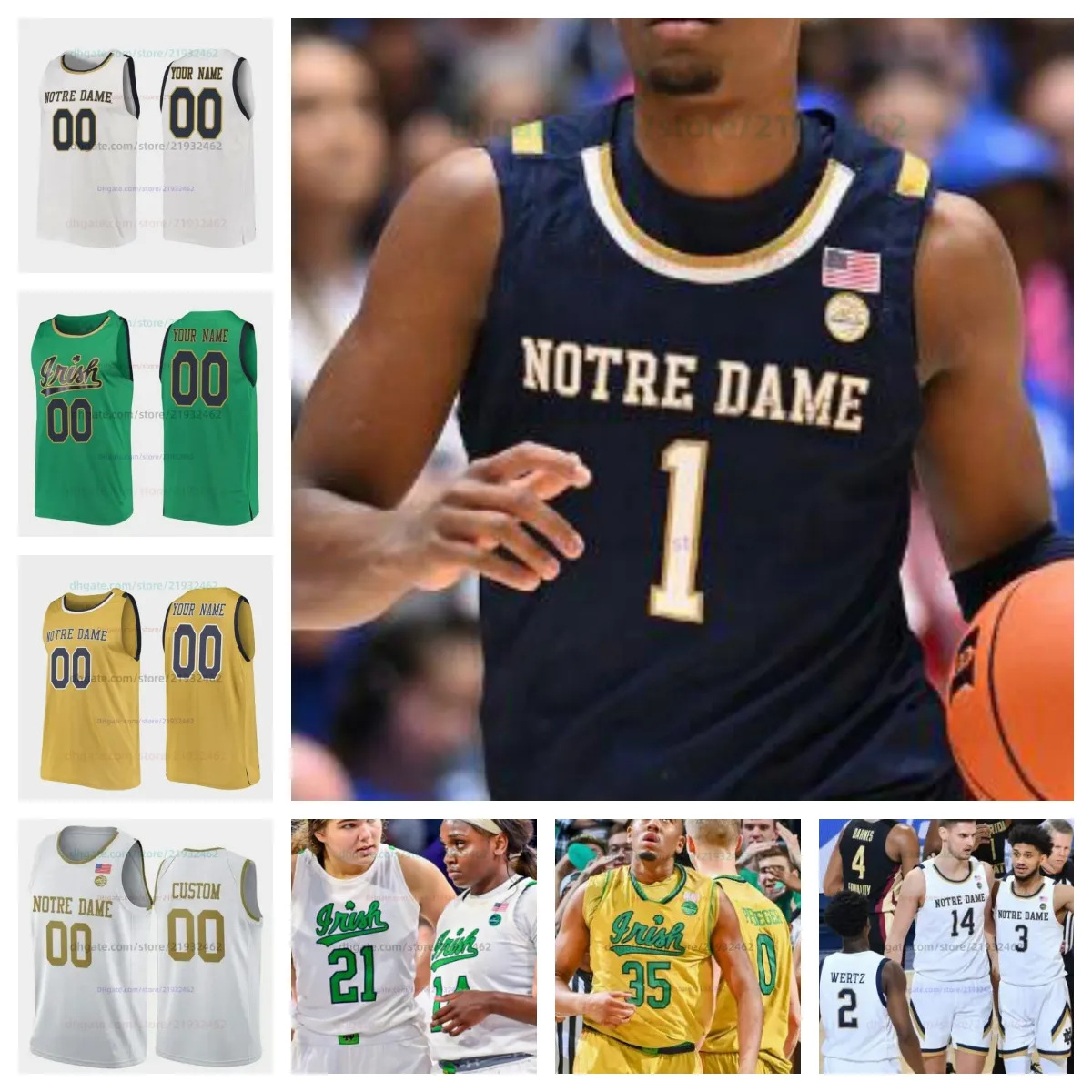 20 J.R. Konieczny 5 Raheem Braiton 3 Markus Burton 23 Zane Harbaugh Notre Dame basketbaltrui Custom Elke naam Nummer Heren Dames Jeugd Jerseys Geborduurd