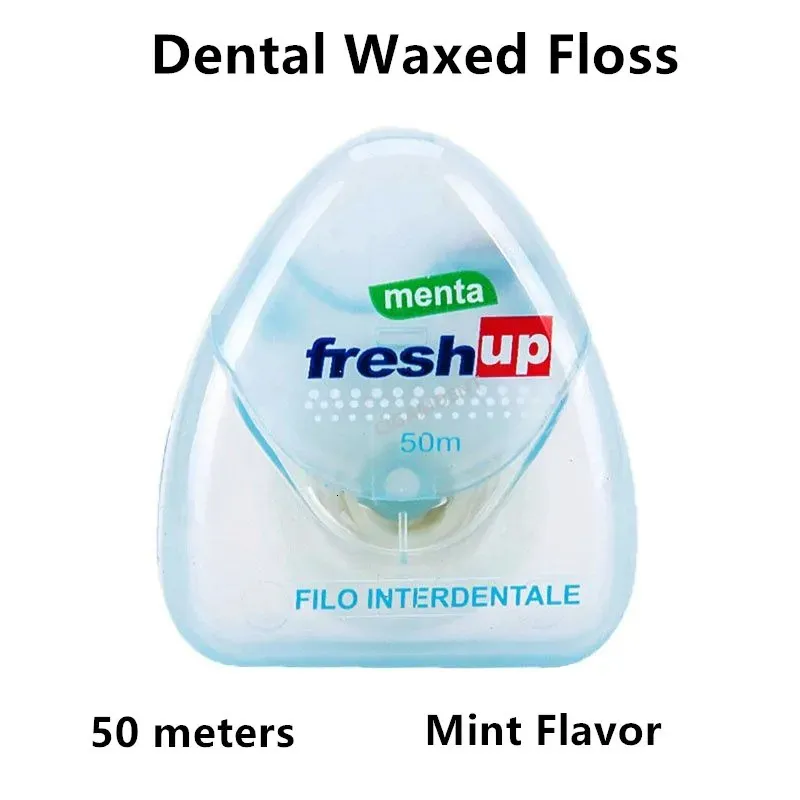 50 м зубная вощеная нить, чистящее средство для зубов, мятный вкус, межзубная щетка, инструмент для чистки зубов, уход за полостью рта 240106