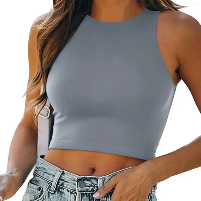 Womens Sexy Sleeveless High Neck Racerback Cropped Tank Tops