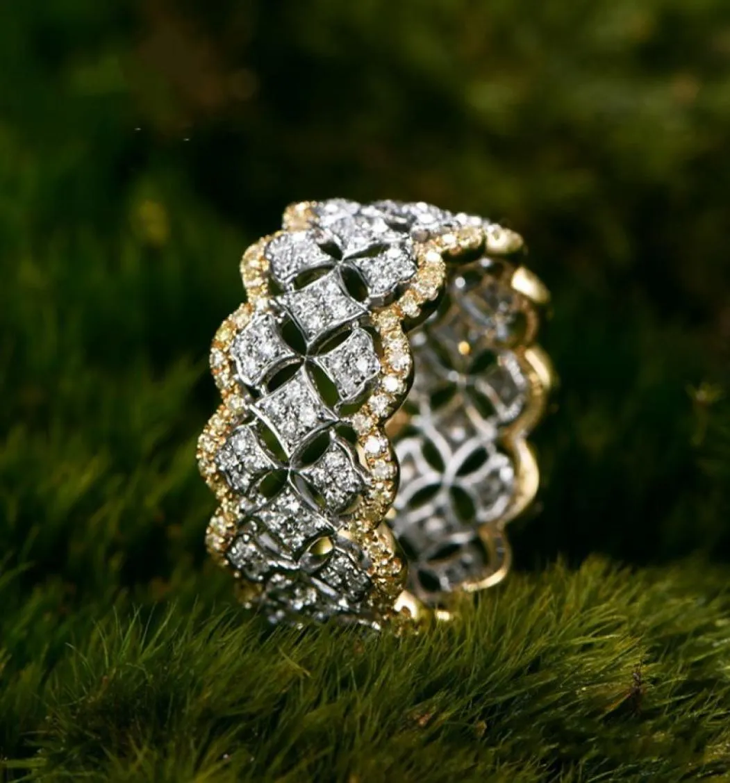 Anello in oro rosa 18 carati con pavé di diamanti Anello in argento sterling 925 con fedi nuziali di fidanzamento Bijou per le donne1683595