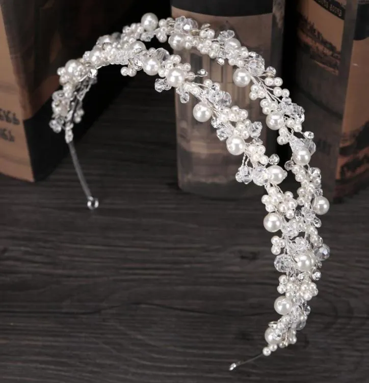 신부 크라운 헤어 밴드 한국 신부 Tiara Princess Pearl Crown Wedding Tiaras Headpieces 생일 파티 Tiaras Jewelry AC7423433