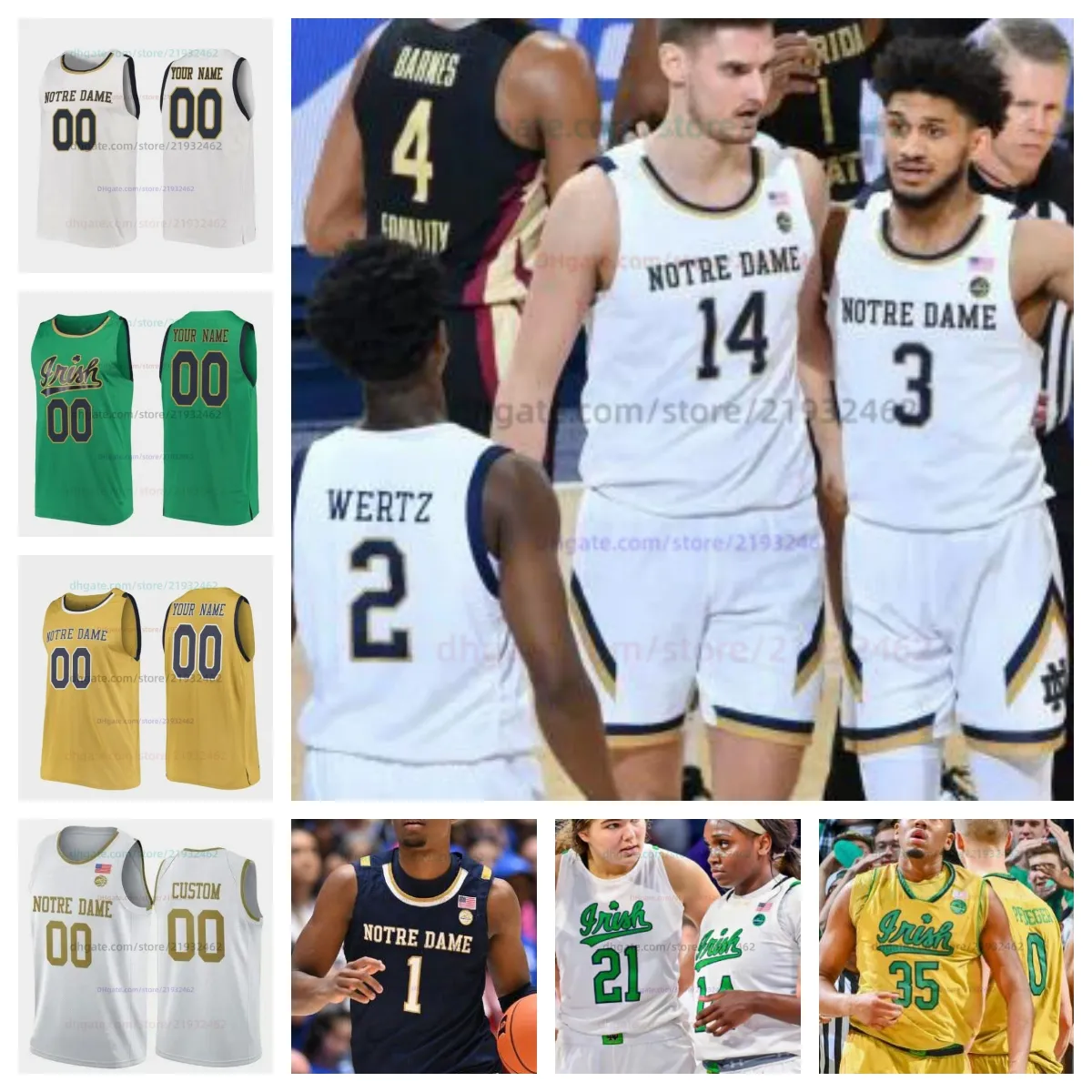 Personalizado Notre Dame Basketball Jersey Personalizado Qualquer Nome Número Homens Mulheres Juventude Jerseys Bordados 4 Alex Wade 5 Raheem Braiton 10 JT Kelly 11 Braeden Shrewsberry