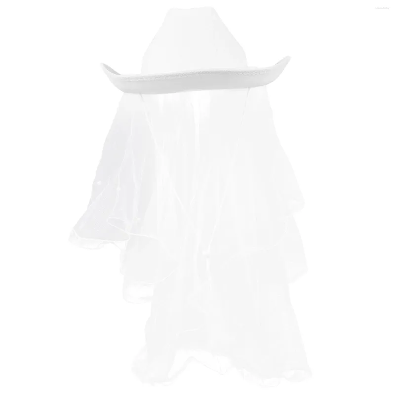 Grampos de cabelo Noiva Cowgirl Chapéu Festa de Noiva Pérola Véu Branco Fita Ondulada Ocidental (Chapéu Rosa)