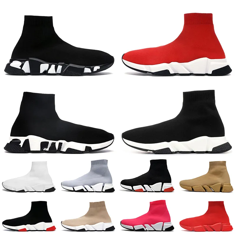 Toppkvalitetsdesigner Casual Sock Shoes Speed ​​Trainer Graffiti White Black Red Rubber Bottoms Dress Sneakers Sockers Runners Speed ​​2.0 Clear Sole Trainers Storlek 36-45