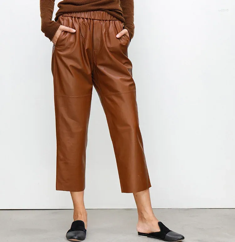 Pantaloni da Donna 7Evening Ladies Nero/Caramello Colore Pelle di Pecora Nine - Pantaloni Casual da Donna Harem