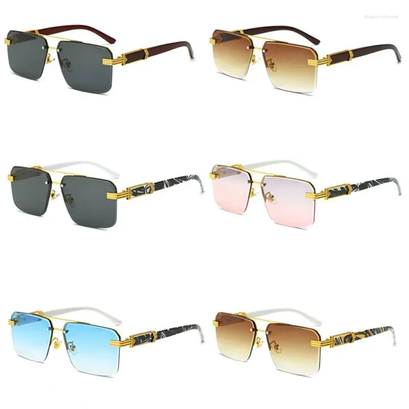 Sunglasses 2024 Square Rimless For Men Luxury Vintage UV400 Cutting