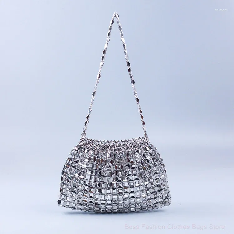 Taille Taschen Handgemachte Silber Gold Flache Perle Für Frauen Perlen Bolsa Stricken Große Größe Knödel Mode Trend Eine Schulter Handtasche