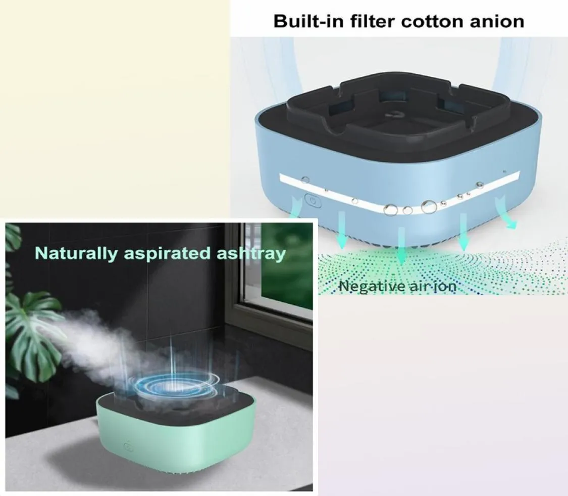 Direkt sug Lökfri AshTray Negative Ion Filter Cotton 360 Surround Automatisk Stäng av 600 mAh Luftrenare Cenice 2205237315007