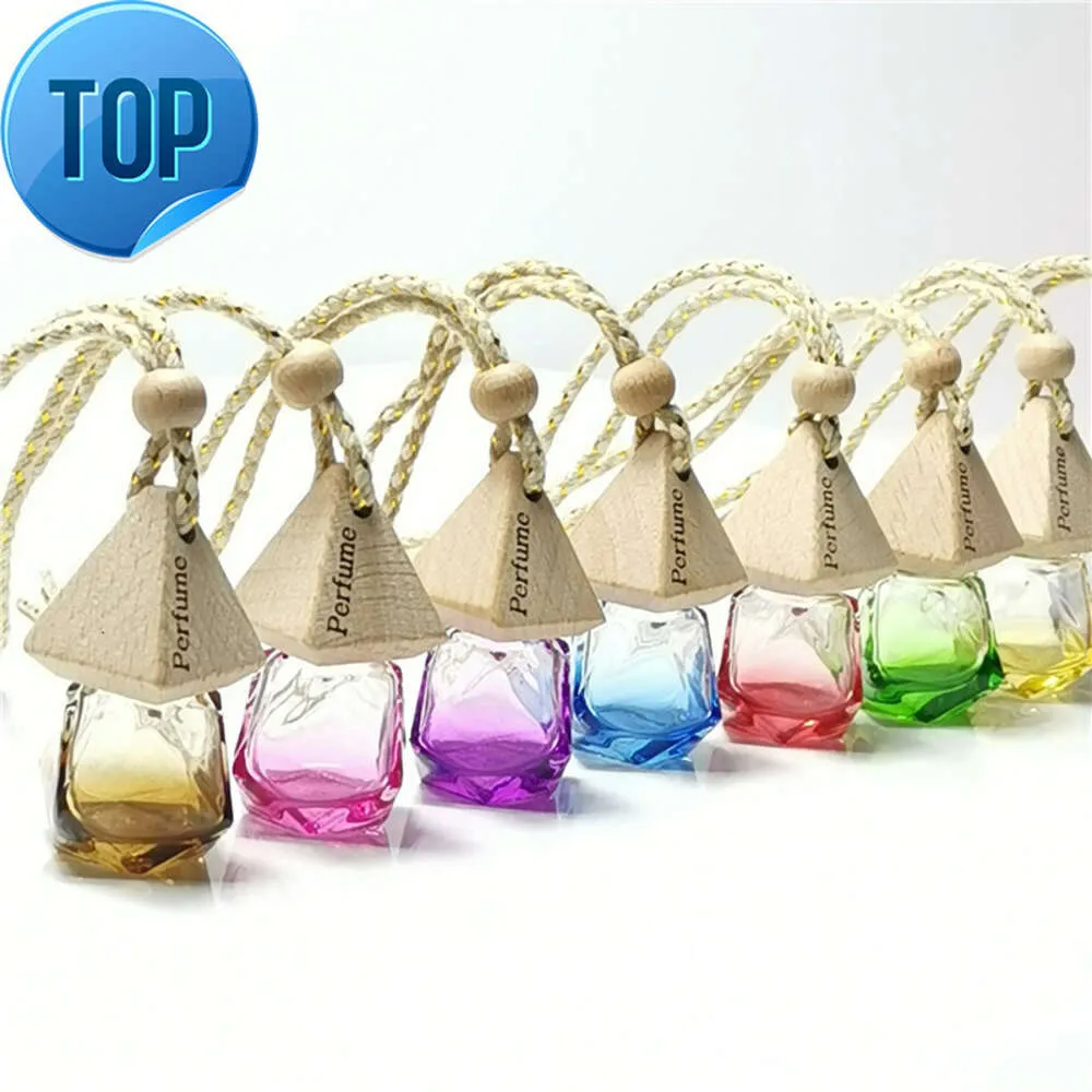 wholesale price new design diamond shape colored car perfume hanging glass bottle car perfume bottles empty glass