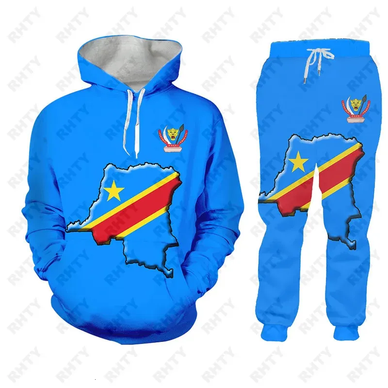 Drapeau du Congo Zaïre DR Sweats à capuche Veste Survêtement Hommes Pantalon imprimé 3D Oversize Pull africain Sweat-shirt Unisexe Vêtements Dropship 240106