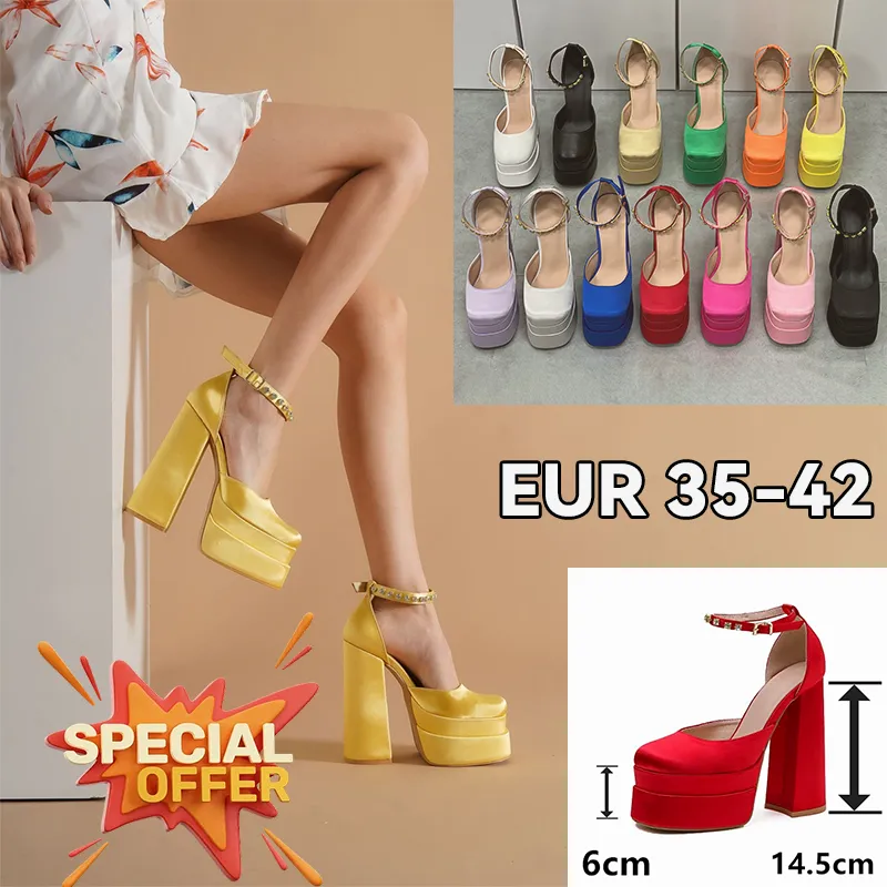 Buty sukienne satynowe designerskie obcasy eleganckie ślubne ślub sandały masywne wysokie obcasy skórzana platforma imprezowa platforma siatki Sandałowe kapcie 35-42 EUR