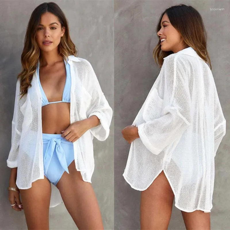 Mulheres Swimwear Verão Mulheres Beachwear Sexy Branco Crochet Túnica Praia Envoltório Vestido Mulher Maiô Cover-Ups Bikini Cover Up