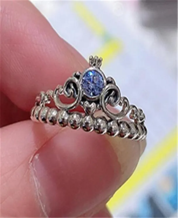 Fashion Jewelry Women Ring European Style Charm Ring High-quality 100% 925 Sterling Silver Blue Tiara Ring232F9431013