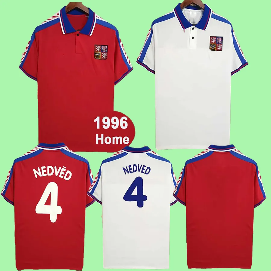 1996 República Tcheca Retro Camisas de futebol NEDVED NOVOTNY POBORSKY Home Red Away White Football Shirt