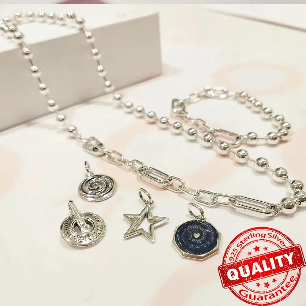 Ny 925 Sterling Silver Galaxy Heart Medallion Charm för Pan Armband Blue Fjäril Charms för kvinnor halsband diy smycken