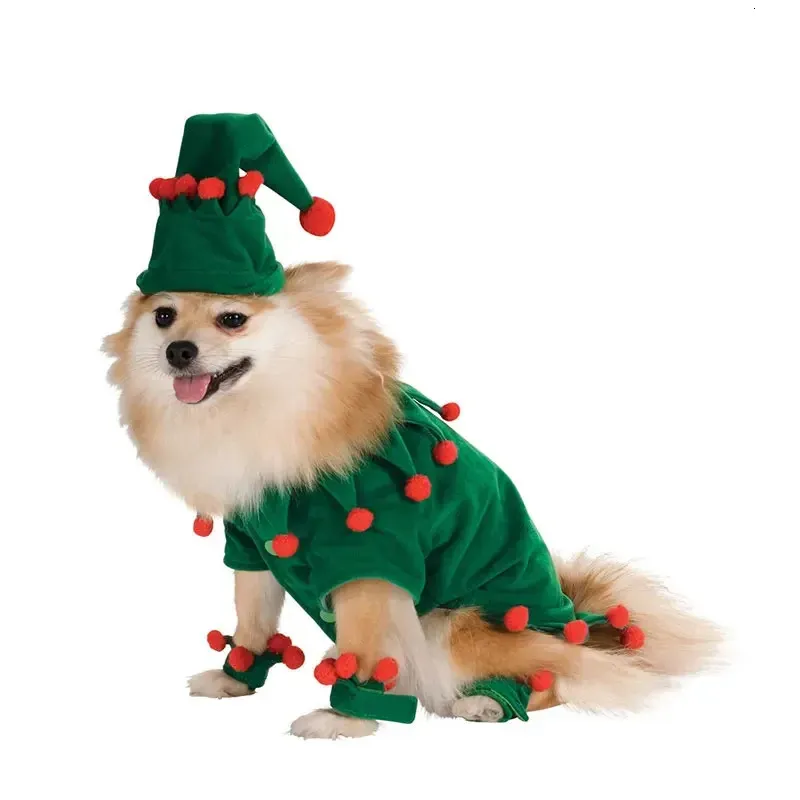 Elf Costume pour animaux de compagnie Costume de Noël Manteaux pour chiens avec chapeau Halloween Cosplay Vêtements pour animaux de compagnie Costumes de cosplay pour animaux de compagnie drôles Produits pour animaux de compagnie 240106