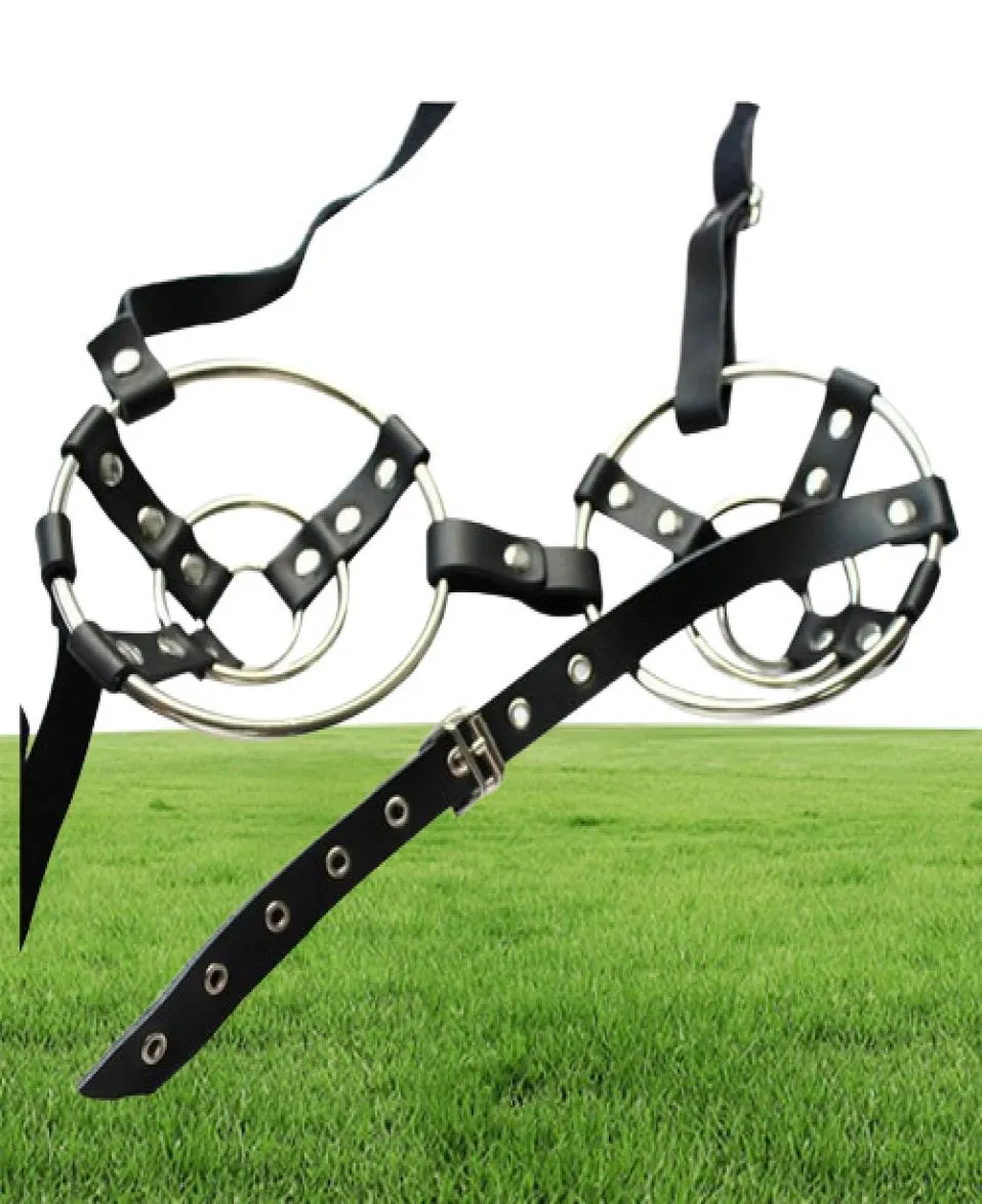 Ny design sexig bröst bondage växel läder sele bh justerbar black metal stud stil bdsm fetisch sex leksak dräkt b04020166629982