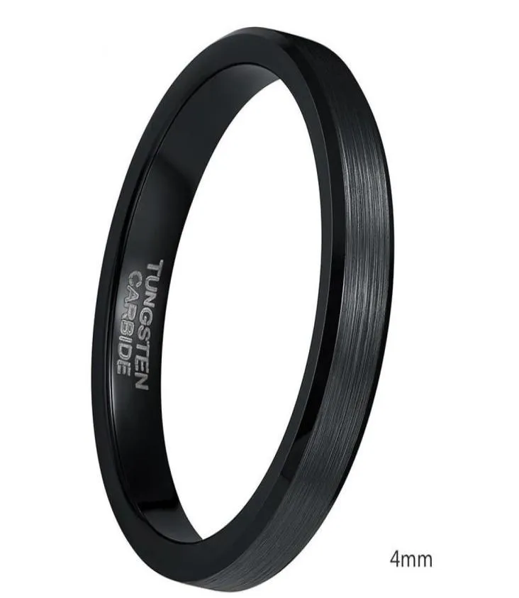 4mm 6mm 8mm Siyah Tungsten Cardide Ring Erkekler Yüksek Cilalı Kenarlar Aly Band nişan yüzükleri Kadınlar için Erkek Takı Konforu Fit6377356