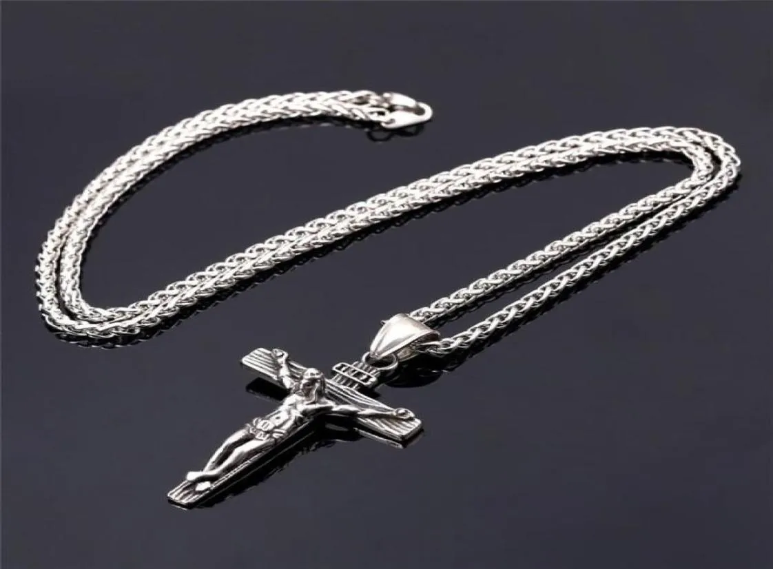 Kedjor Religiös Jesus Cross Halsband för män Guld i rostfritt stål Crucifix -hänge med kedjehalsband manliga smycken gåva5545689