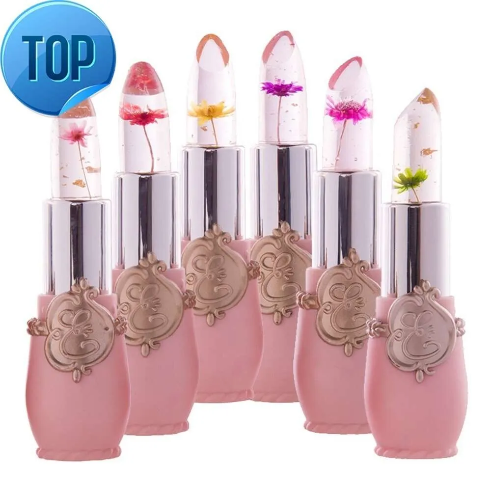 6er-Pack Kristallblumen-Gelee-Lippenstift mit Blumen-Lippenbalsam, Lippenfeuchtigkeitscreme, magische Temperatur, Farbwechsel, organischer Lipgloss
