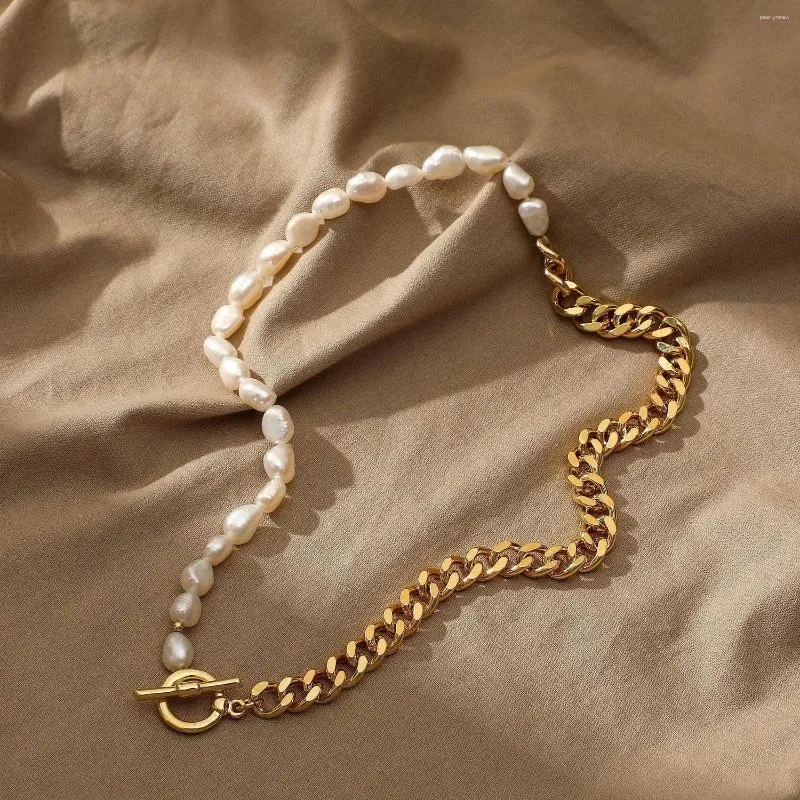 Kedjor Original smycken Natural Barock Freshwater Pearl 14k Gold Filled Female Asymmetry Halsband för kvinnor Födelsedagspresenter