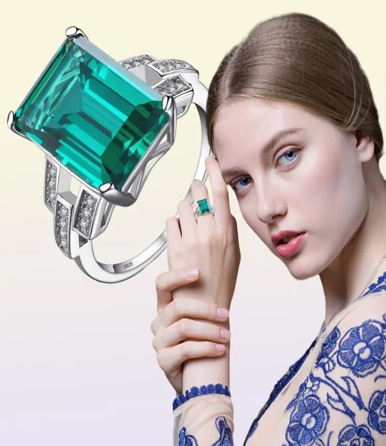 Jewelrypalace luksus 5 9CT Stworzony szmaragdowy pierścień koktajlowy 100 Real 925 Srebrne pierścienie dla kobiet akcesoria biżuterii C11603071