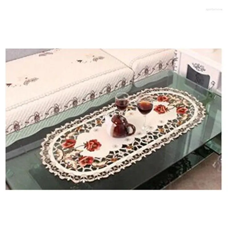 Toalha de mesa de renda toalha de mesa 40 85cm ornamento bordado para casa oval festa decoração vintage jantar de alta qualidade