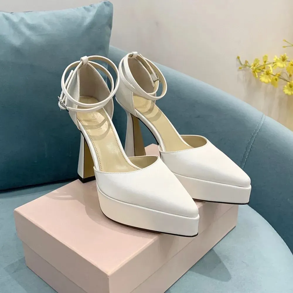 2024 Mach Satin Platform Pumps Chunky Heels Ankel Evening Shoes Pointed Toe Women Heeled Luxury Designers Ankel Strap Dress Shoe Factory Factory Factwear Sandal