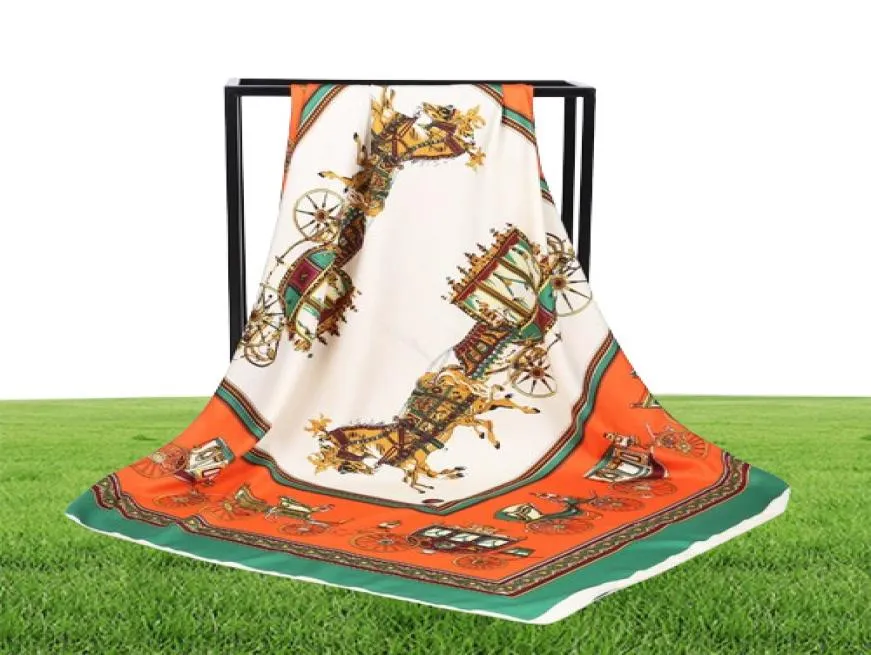 LuxuryHigh Quality 100 Silk Scarf Brand Famous Designer Horse E Print Pattern Square Scarf Womens Scarves For Gift Size 90x90cm 8090375