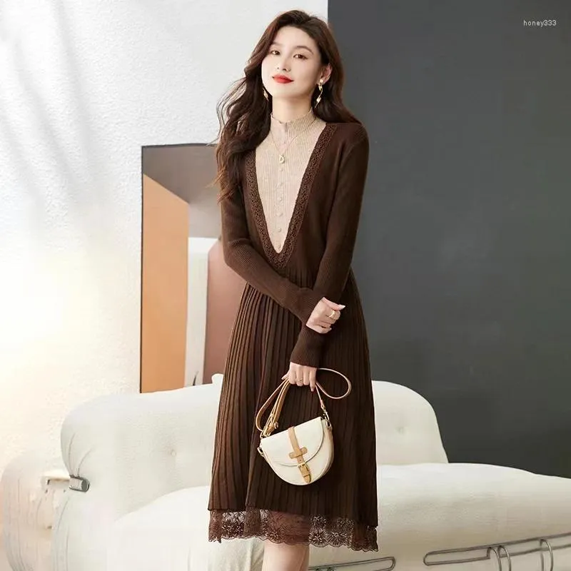 Casual Dresses E Streetwearmaxi Es For Women Rsvppap Officials Store W4M 23 Autumn And Winter Wear With Sweater Mature Wind Half High Dress