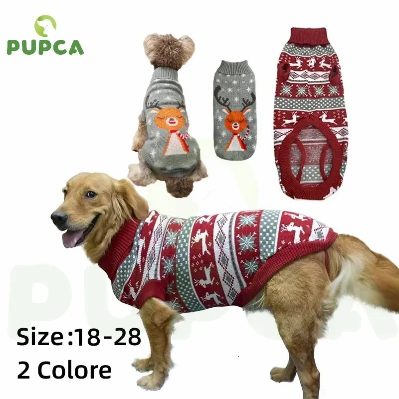 Pupca Dog Christmas Reindeer Sweater Xmas Pet Winter Knitwear Clothes Warm Turtleneck tröja för medelstora stora hundar 240106