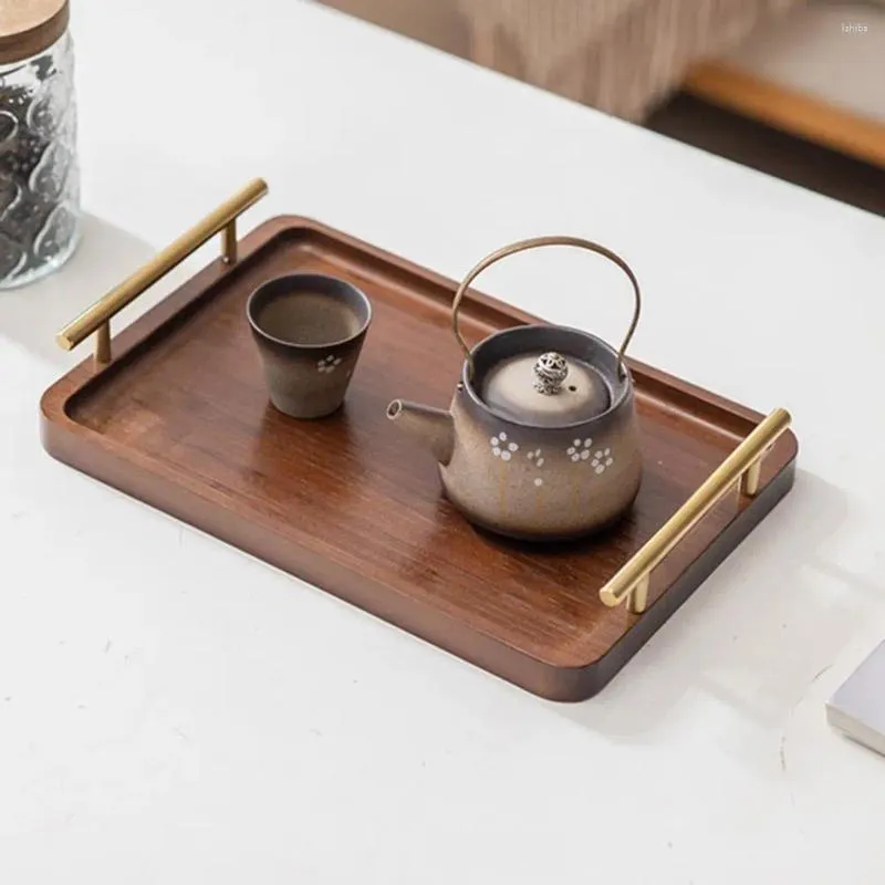Plateaux à thé en bambou, capacité de Style chinois rustique avec poignée en métal pour le service de fruits, rangement de cuisine