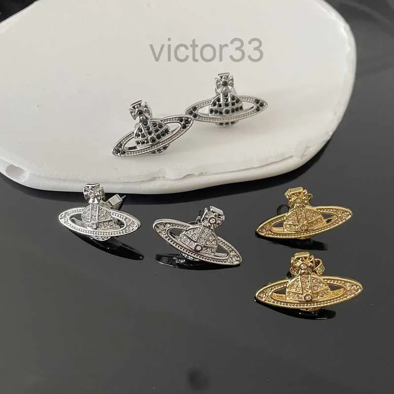 Stud Earrings Western Empress Dowager Silver Saturn Water Drops Long Sparkling Diamond Crystal Ear Studs Clip Two Wear Style Fashion for Women Jewelry Idmx