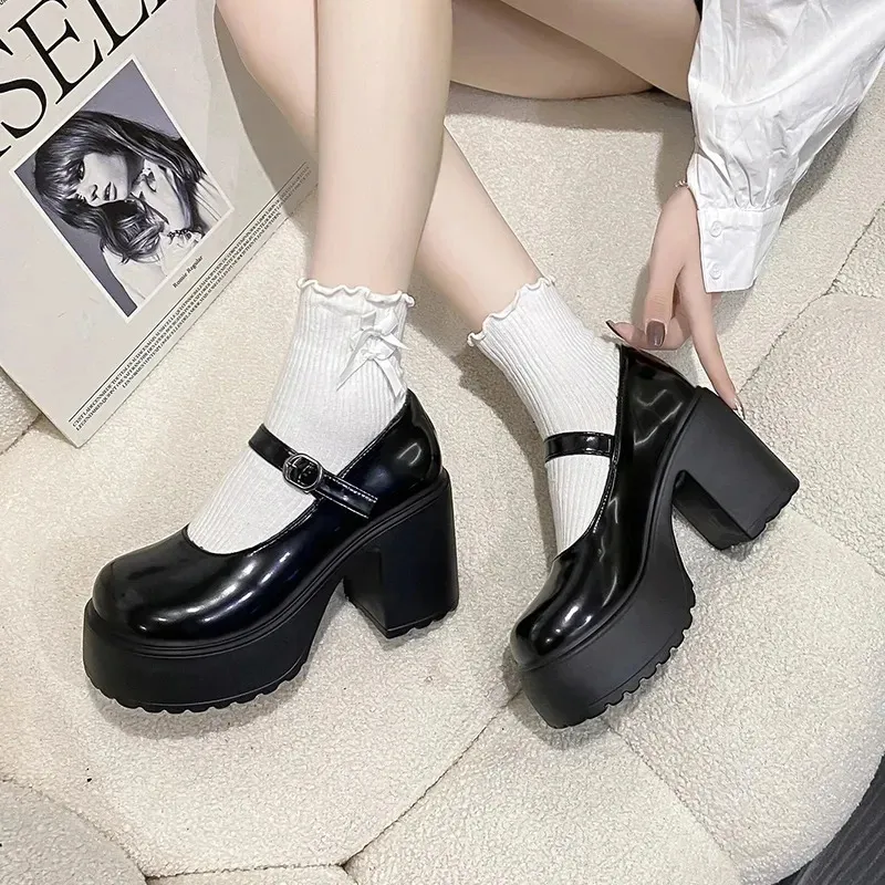 Czarne super wysokie obcasy Mary Jane buty kobiety Goth Chunky Platforme Pumps Woman Plus Size Kurek Party Party Lolita Buty 42 240106