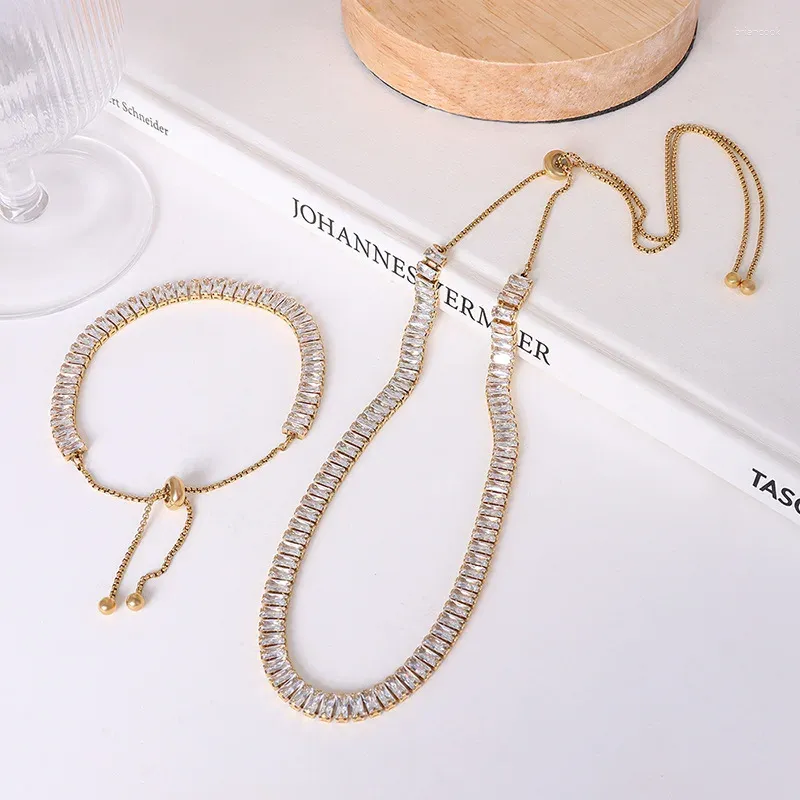 Necklace Earrings Set Ins 18K Gold Plated Stainless Steel Tennis Choker Bracelet For Women Waterproof Hypoallergenic Jewelry