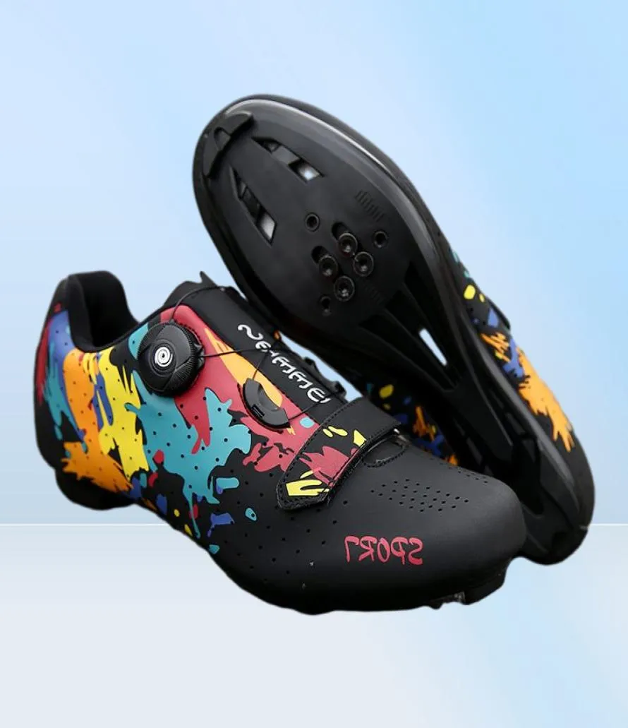 Calzature da ciclismo Moda Stile Graffiti Scarpe da uomo Outdoor Autobloccante Bicicletta MTB Tacchetto Traspirante Ultraleggero Bici da strada SPD6020159