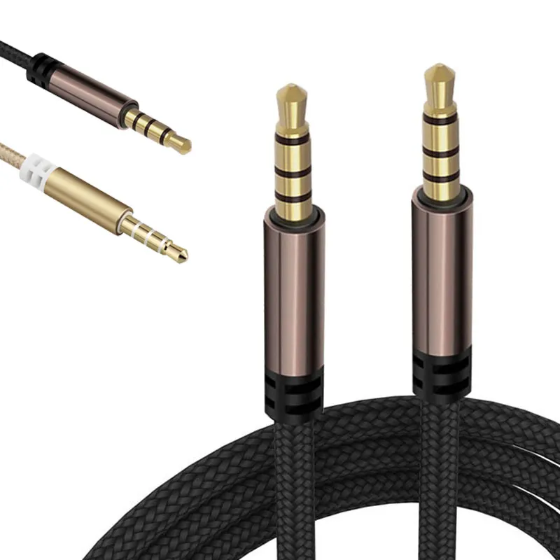 Cavo Aux Cavi audio per cuffie intrecciati in nylon a 4 poli Jack da 3,5 mm per smartphone Samsung Huawei Xiaomi Altoparlanti per computer Cuffie per auto LL