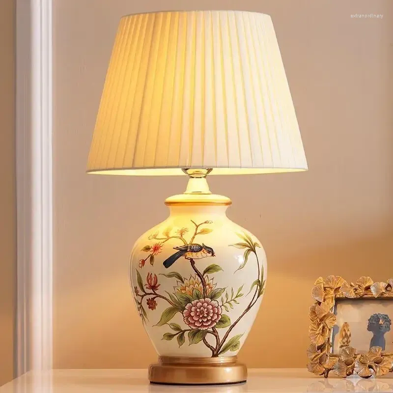 Vases High-Quality Pattern Ceramic Table Lamp Romantic Wedding Room Luxury Led Light Living Lighting