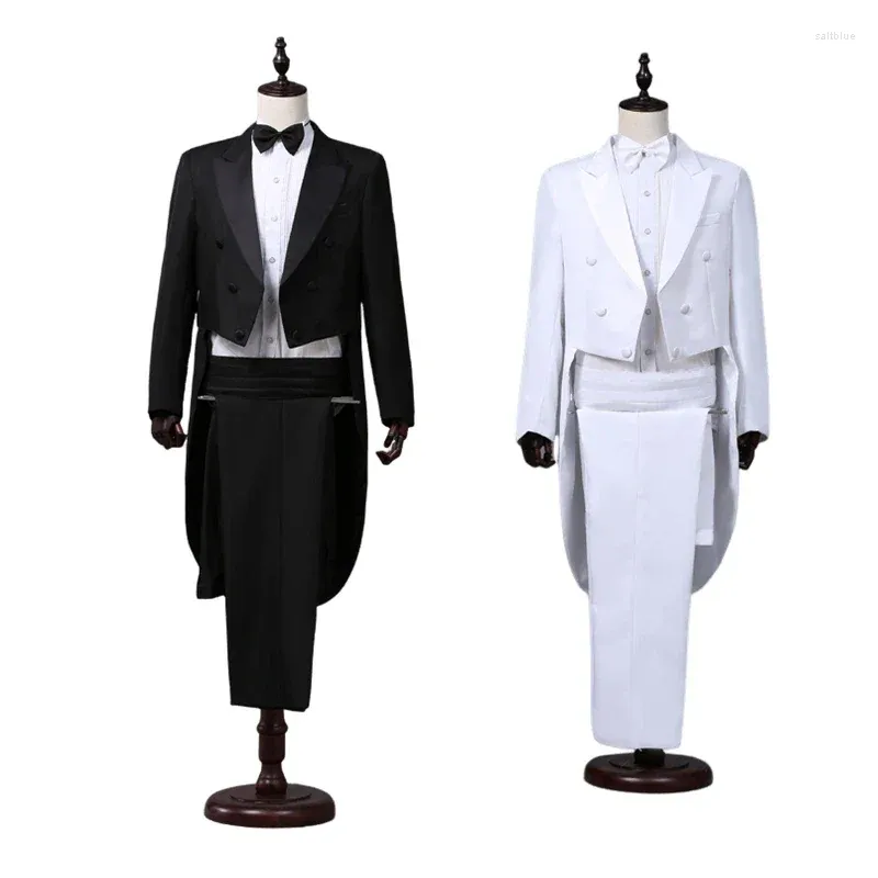 Costumes pour hommes Costume moderne blanc et noir de style basique avec manteau de scène et tenues de veste