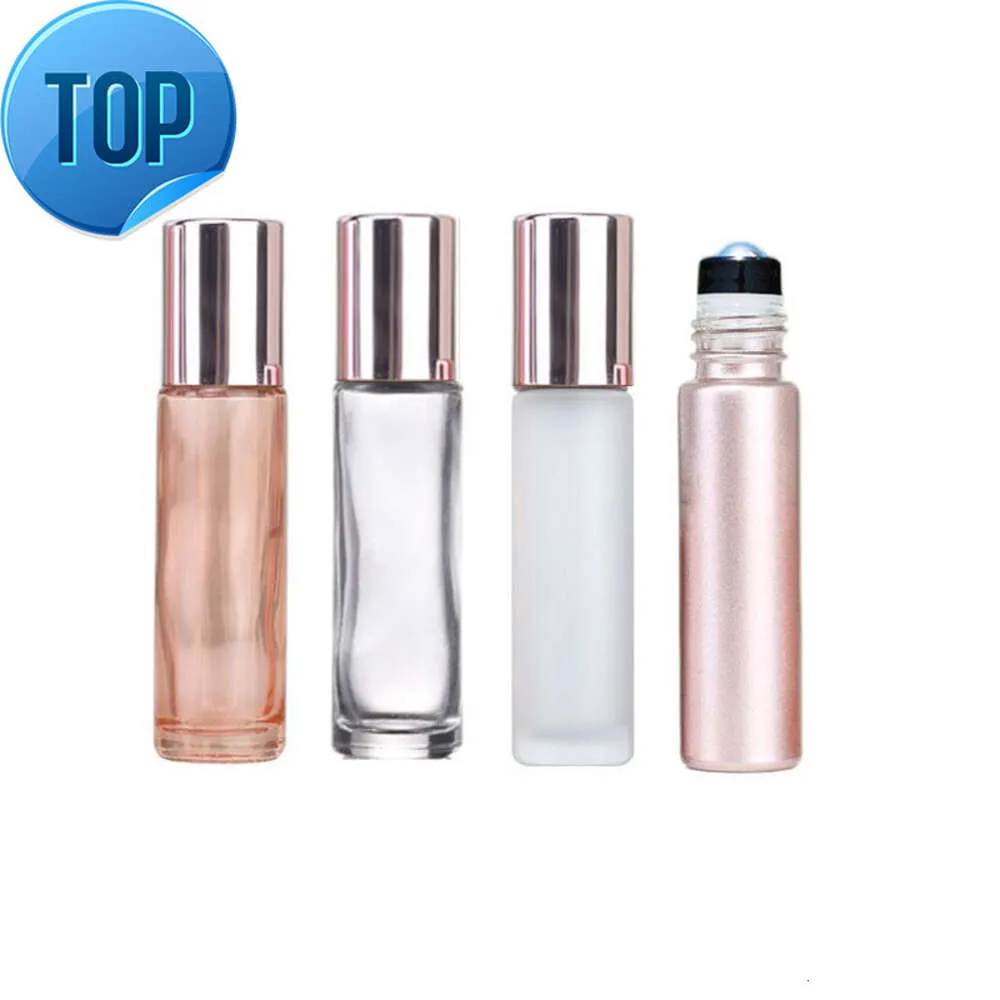 Bouteille à roulettes en verre rose pour huile essentielle, flacon pulvérisateur de parfum rose doré, 10ml