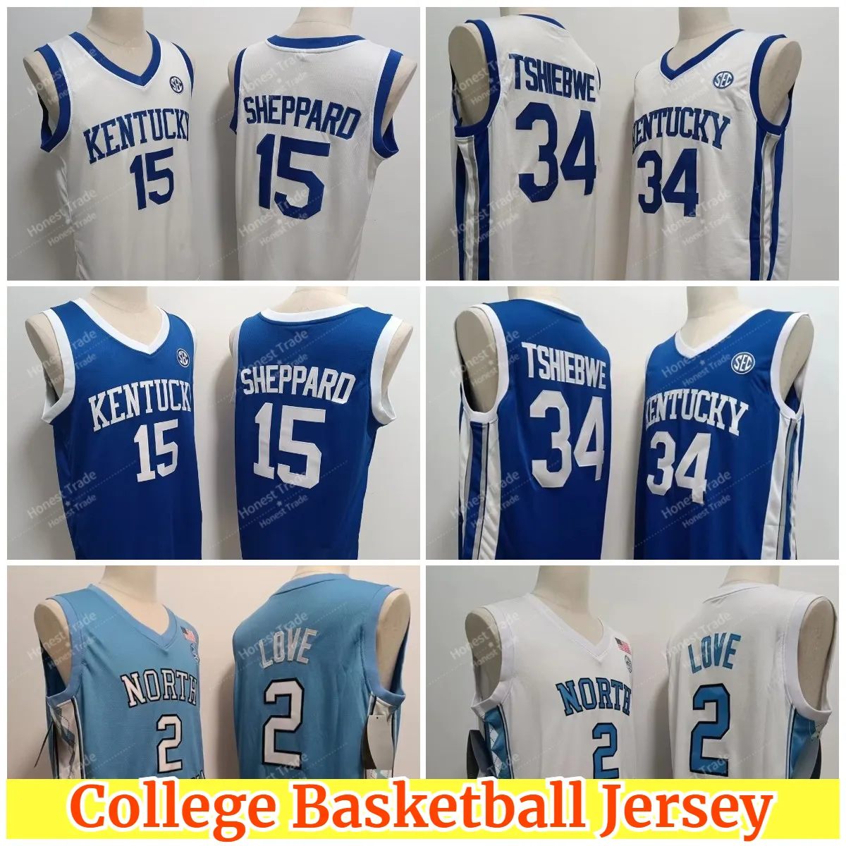 Kentucky Reed Sheppard Oscar Tshiebwe Jerseys College College Carolina do Norte Tar Heels 2 Caleb Love Basketball Jerseys Blue White Stitched