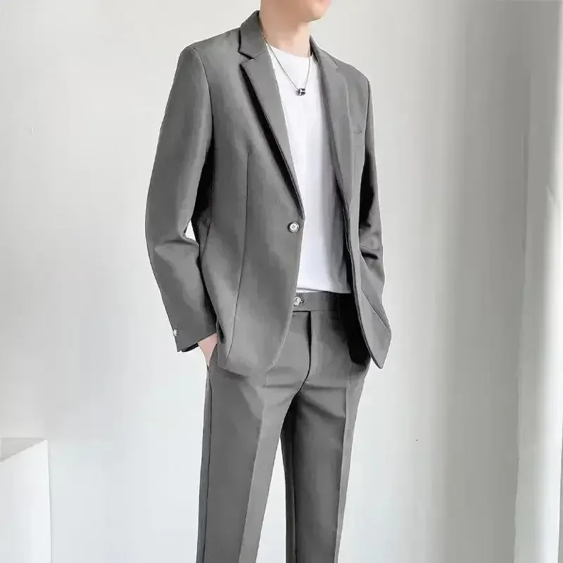 S-5XL High Quality Men's Suit Gentlemen Simple Business Casual Fit Suits 2 Pieces Set Classic Solid Color Jacket Blazer Pants 240106