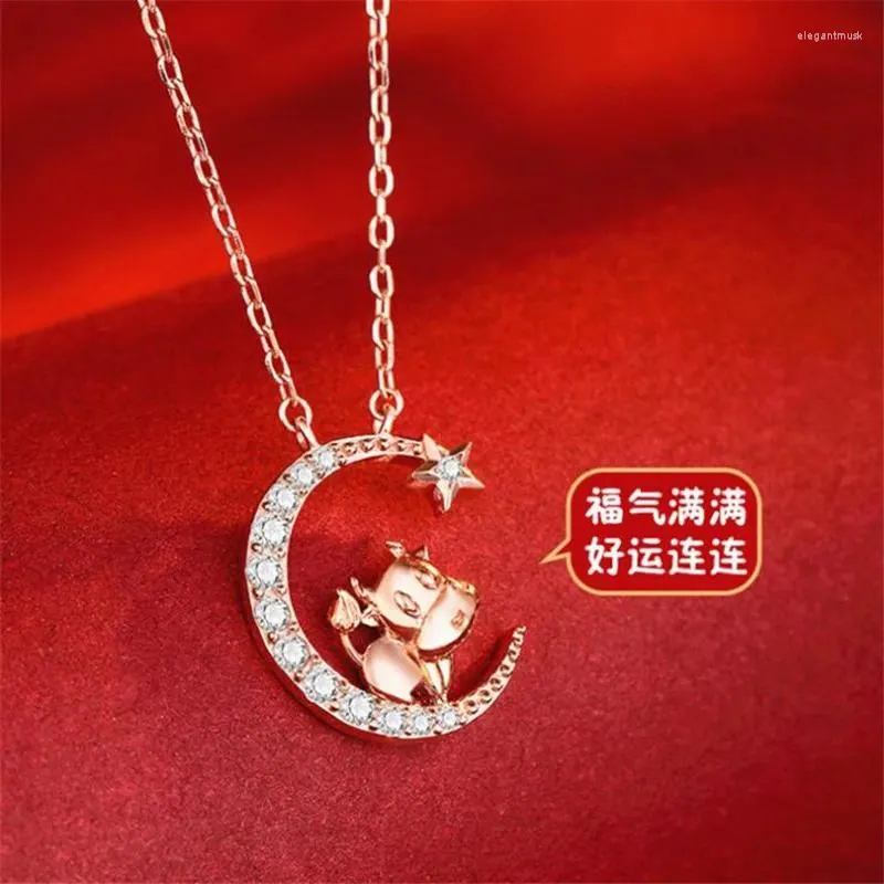 Pendant Necklaces Zodiac Cattle Silver Plated Jewelry Personality Inlaid Zircon Star And Moon Clavicle Chain N075