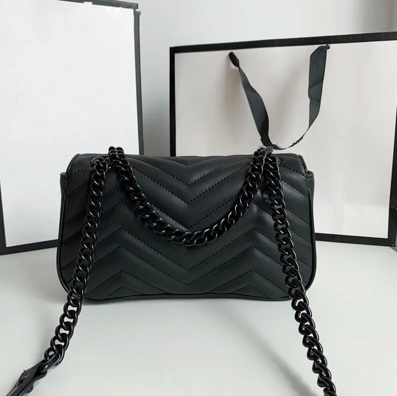 Oryginalny designerka skórzana torebka torebka torebki na ramię Kobieta damska moda luksusowy czarny łańcuch 22 cm 26 cm